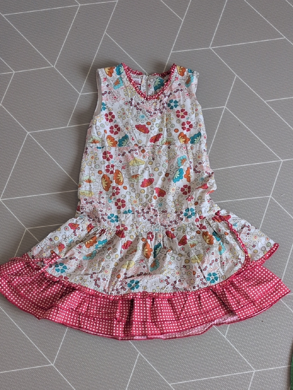 VINTAGE - Boss Girls Floral Print Sundress  Polka Ruffle Natural 100% Cotton